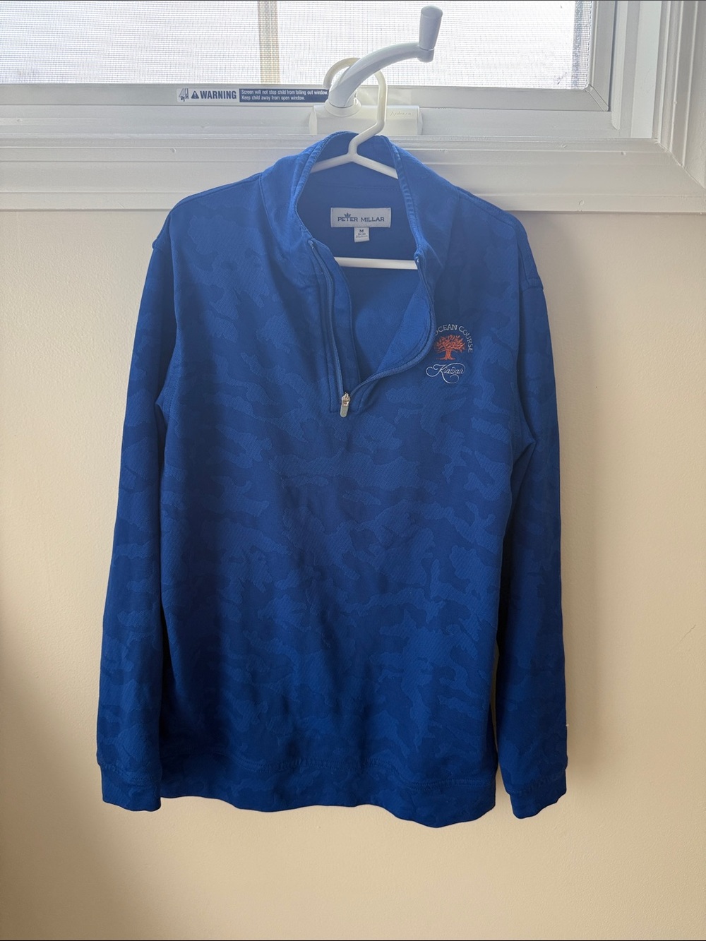 Peter Millar Blue Camo Quarter-Zip Pullover, size medium